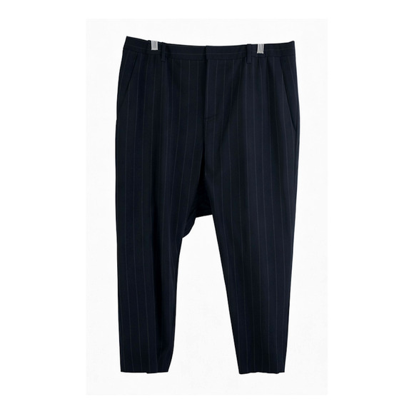 Nili Lotan 4 Drop Crotch $495 Paris Pants Pinstripe Virgin Wool Crop Black NWT! - Picture 2 of 7